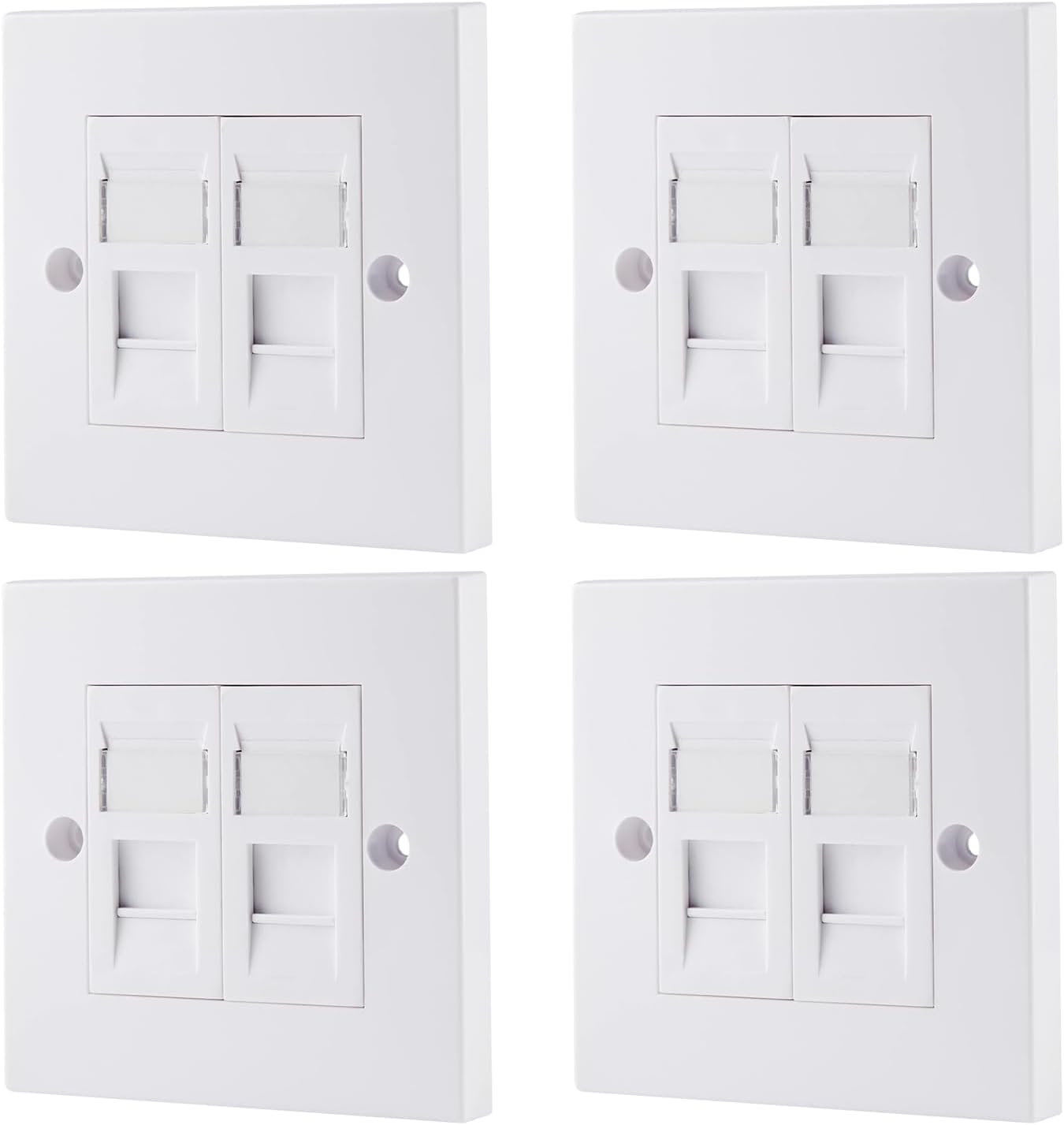 rhinocables Pack of 4 CAT6A Ethernet Faceplate Double 1-Way RJ45 Socket Wall Plate for Ethernet Cable Networking (pack of 4 [F1111 x 4])
