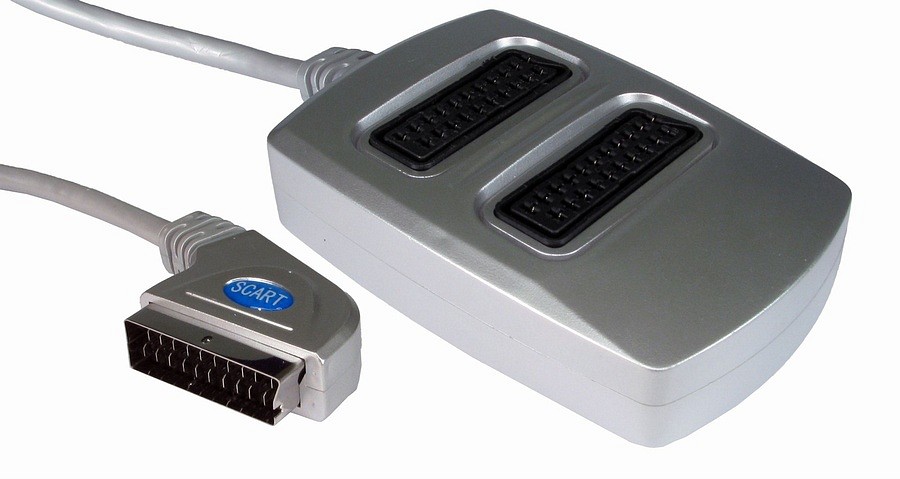 2 Way Silver Scart Splitter Box Auto