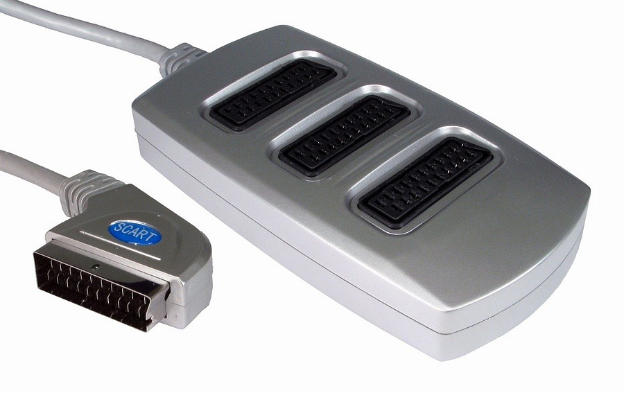 3 Way Silver Scart Splitter Box Auto
