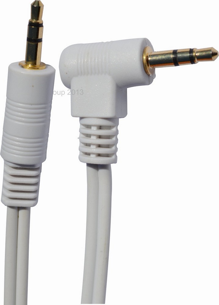 White Stereo Right Angled Male Jack to Straight Male Jack Cable 3.5mm