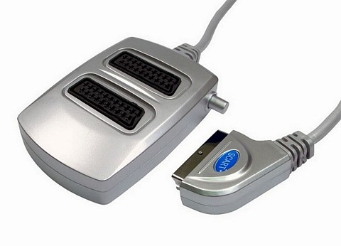 2 Way Silver Scart Splitter Box with Switch